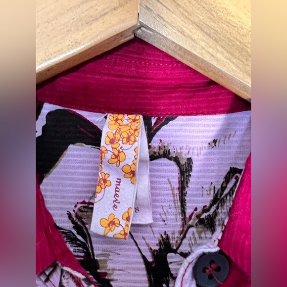 Anthropologie Maeve Floral Dagmar Red Pink/White Floral Shirt Dress Size 8 - Picture 4 of 12